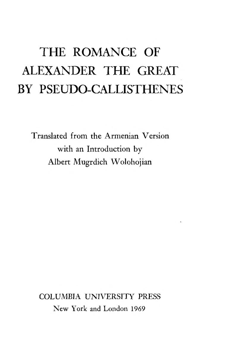 The Romance of Alexander the Great by Pseudo-Callisthenes : Free 